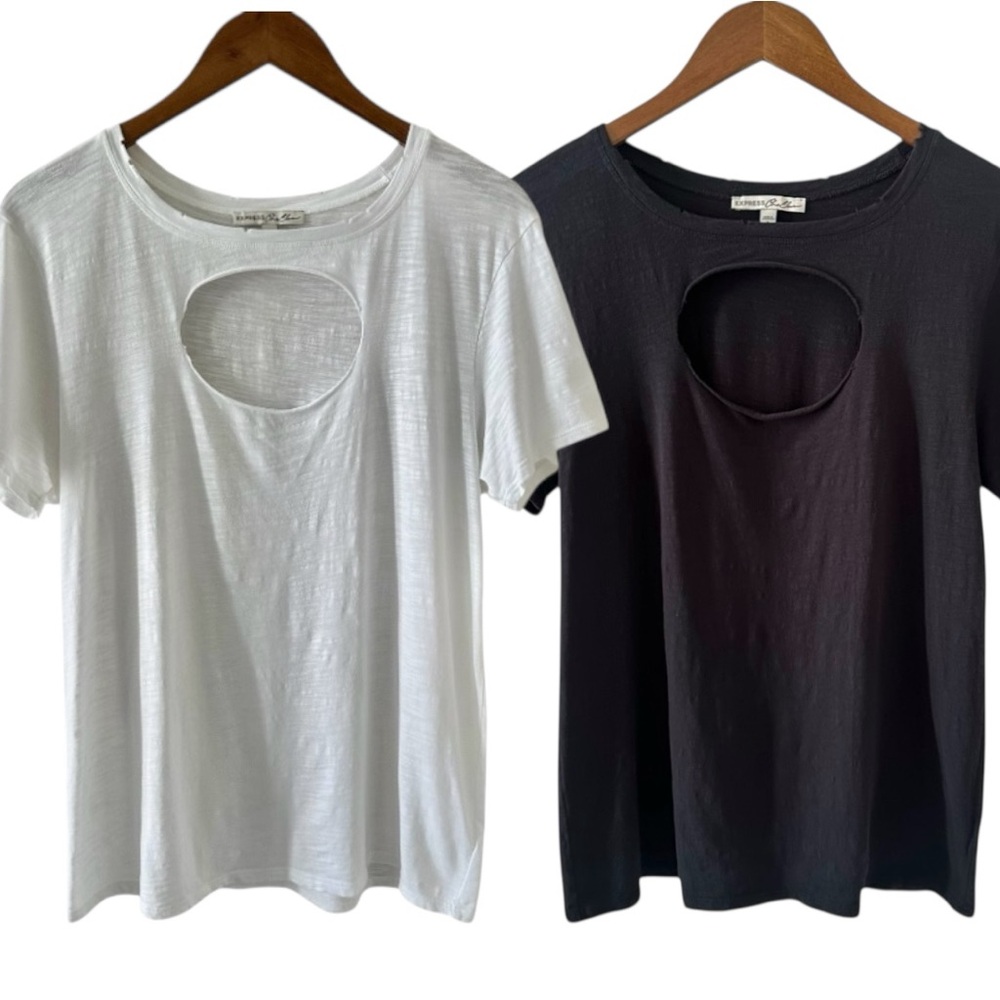 Set of 2 Express White and Black Cut-Out Short Sleeve T-Shirts